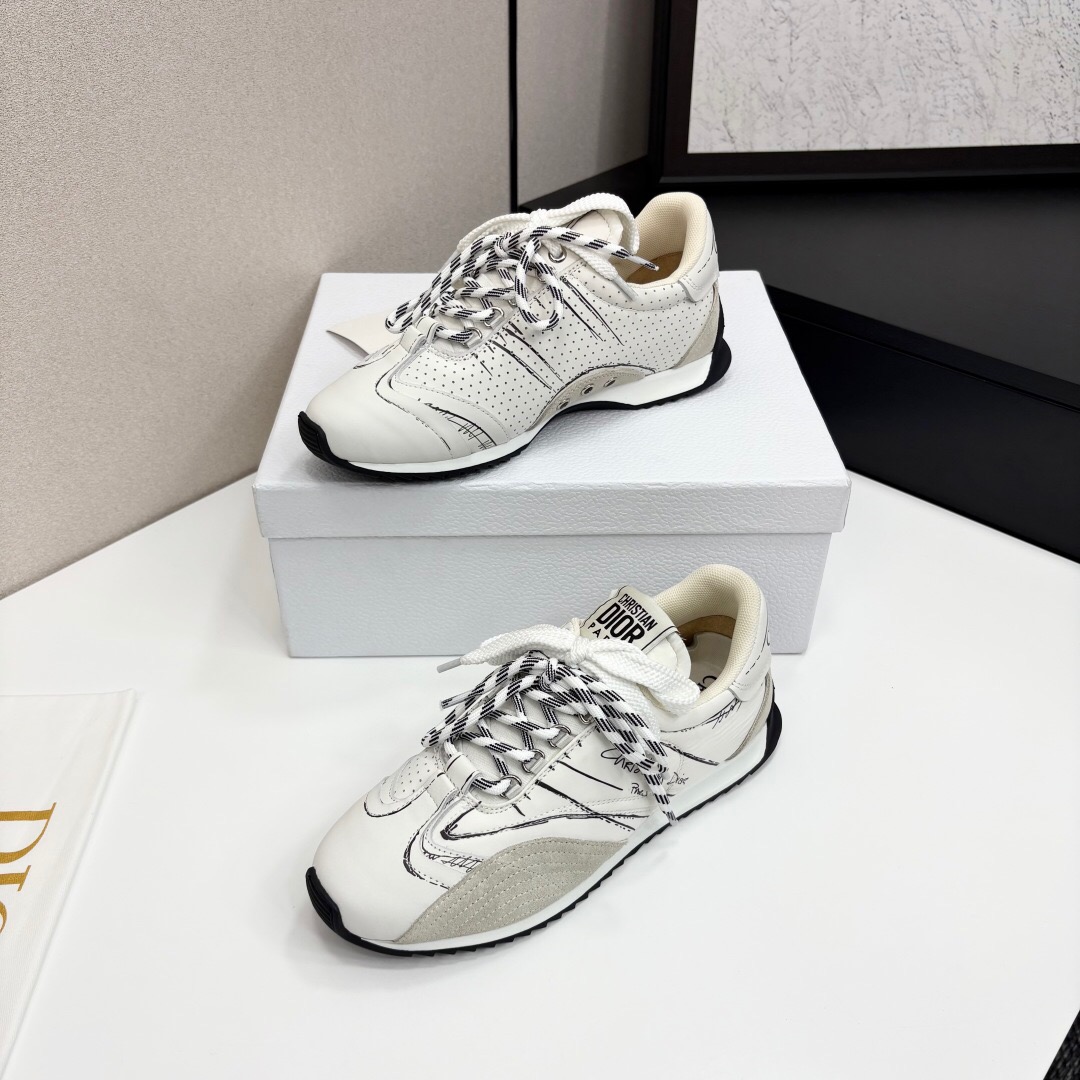 2025 Unisex Dior White Beige Leather Mesh Sneakers LY00300