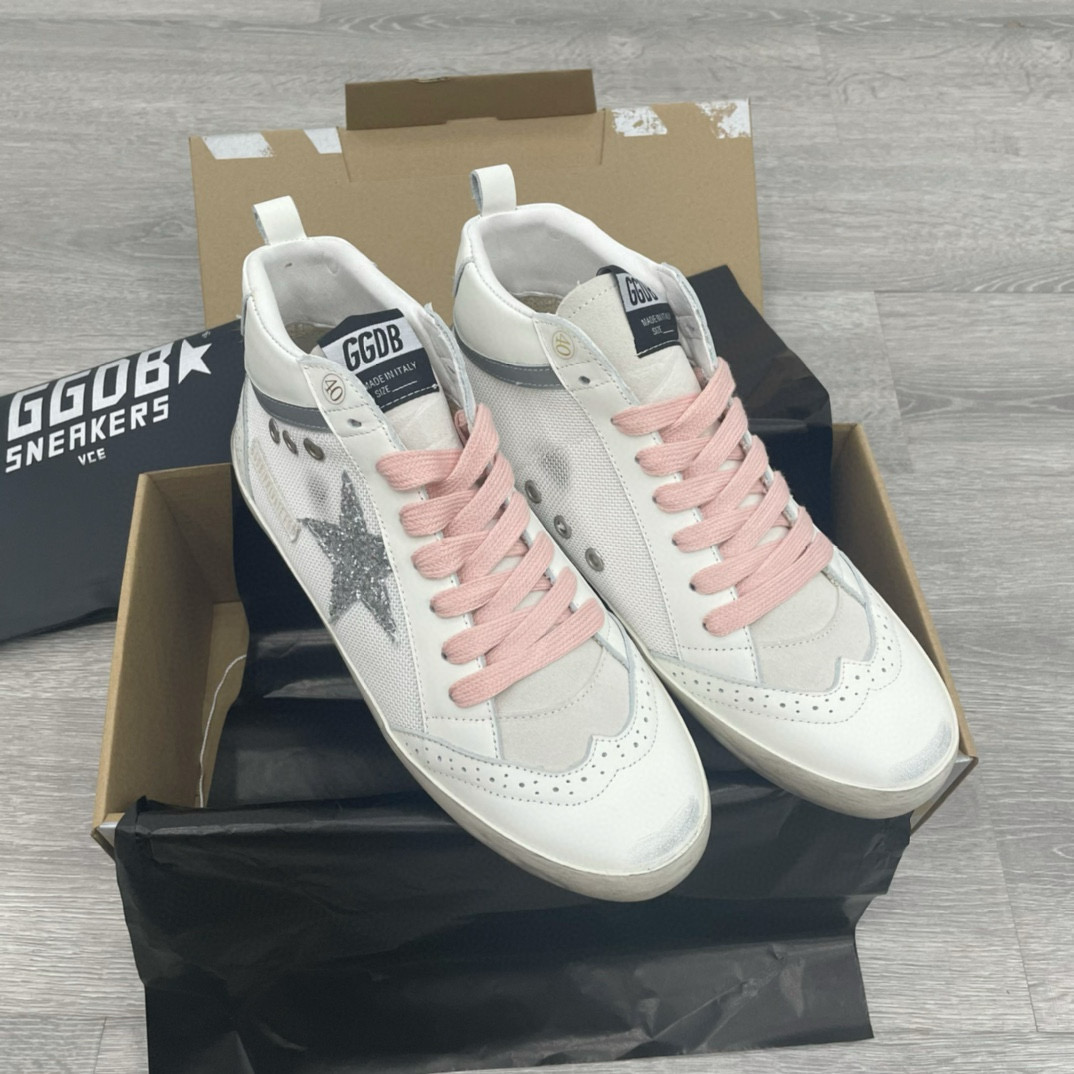 2024 Unisex GGDB White Pink Grey Leather Mesh High Top Sneakers MJ00300