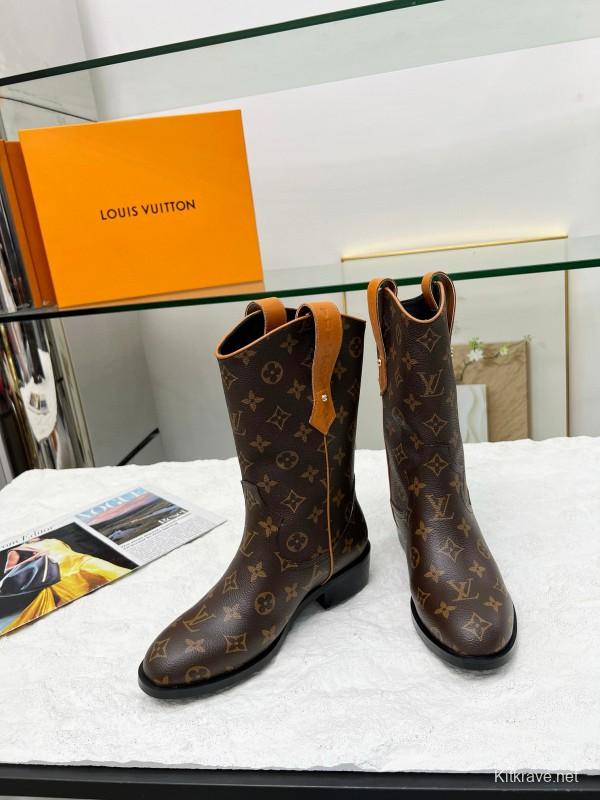 2024 Women Louis Vuitton Brown Monogram Leather Boots MJ00360