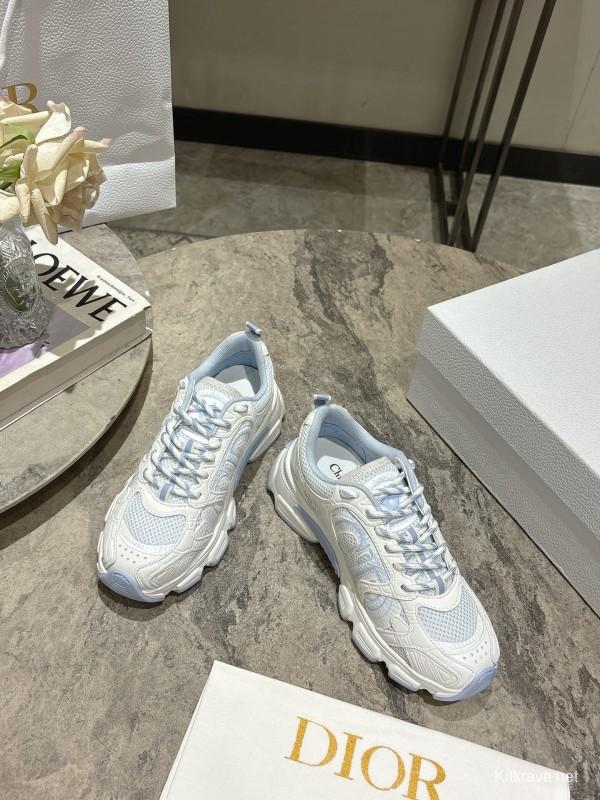 2025 Women Dior White Mesh Leather Sneakers