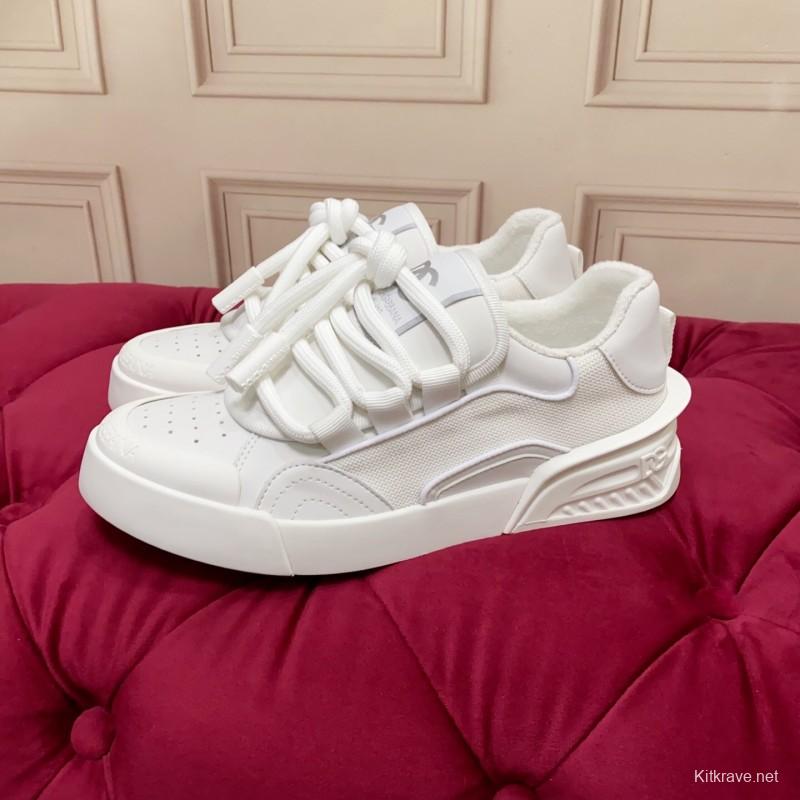 2025 Unisex Dolce & Gabbana White Leather Mesh Sneakers