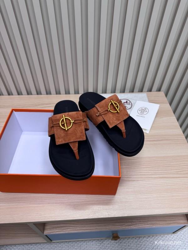2025 Slippers Hermès Brown Suede Slippers