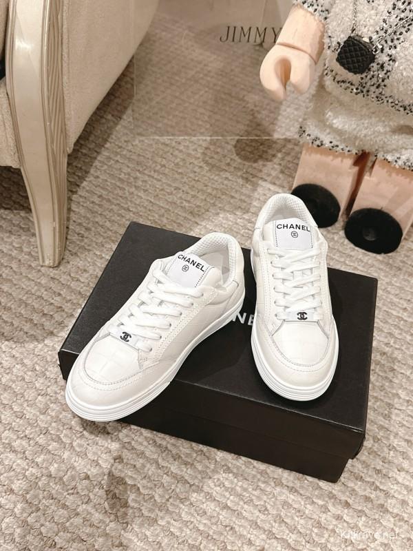 2025 Women Chanel White Leather Sneakers