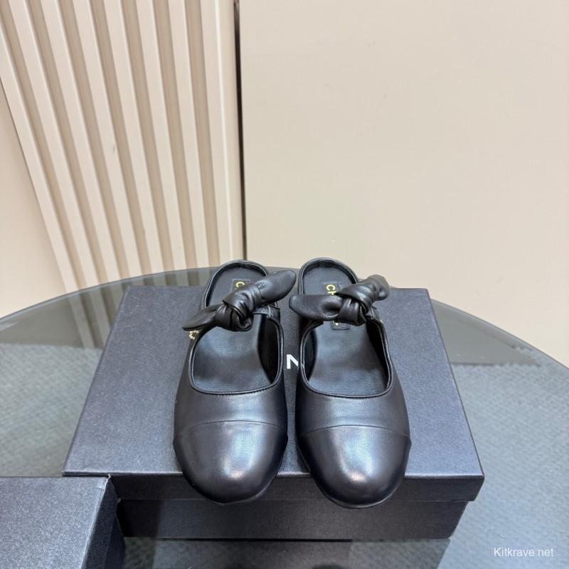 2025 Women Chanel Black Lambskin Leather Mules KFY00270