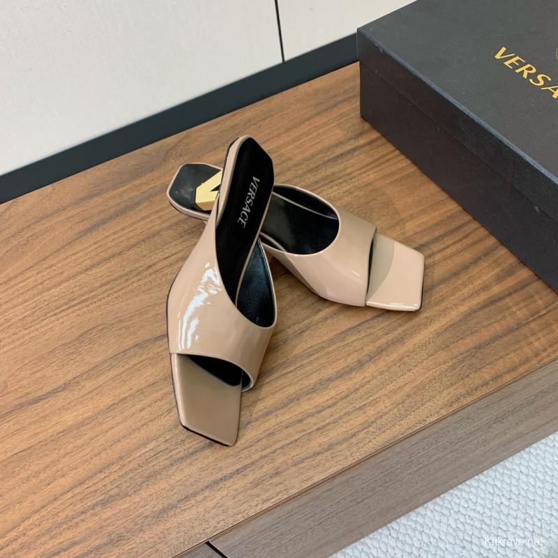 2025 Women VERSACE Beige Patent Leather Slippers