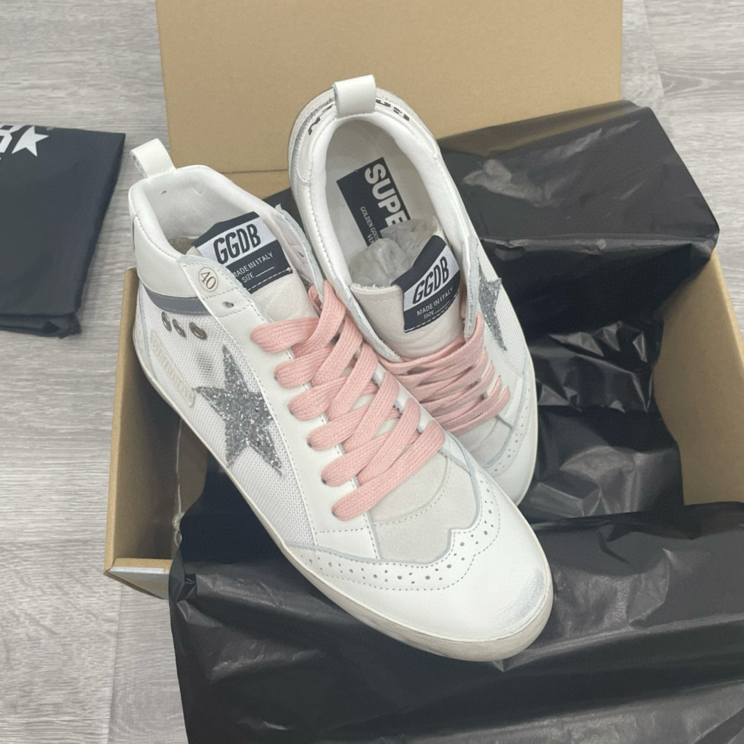 2024 Unisex GGDB White Pink Grey Leather Mesh High Top Sneakers MJ00300