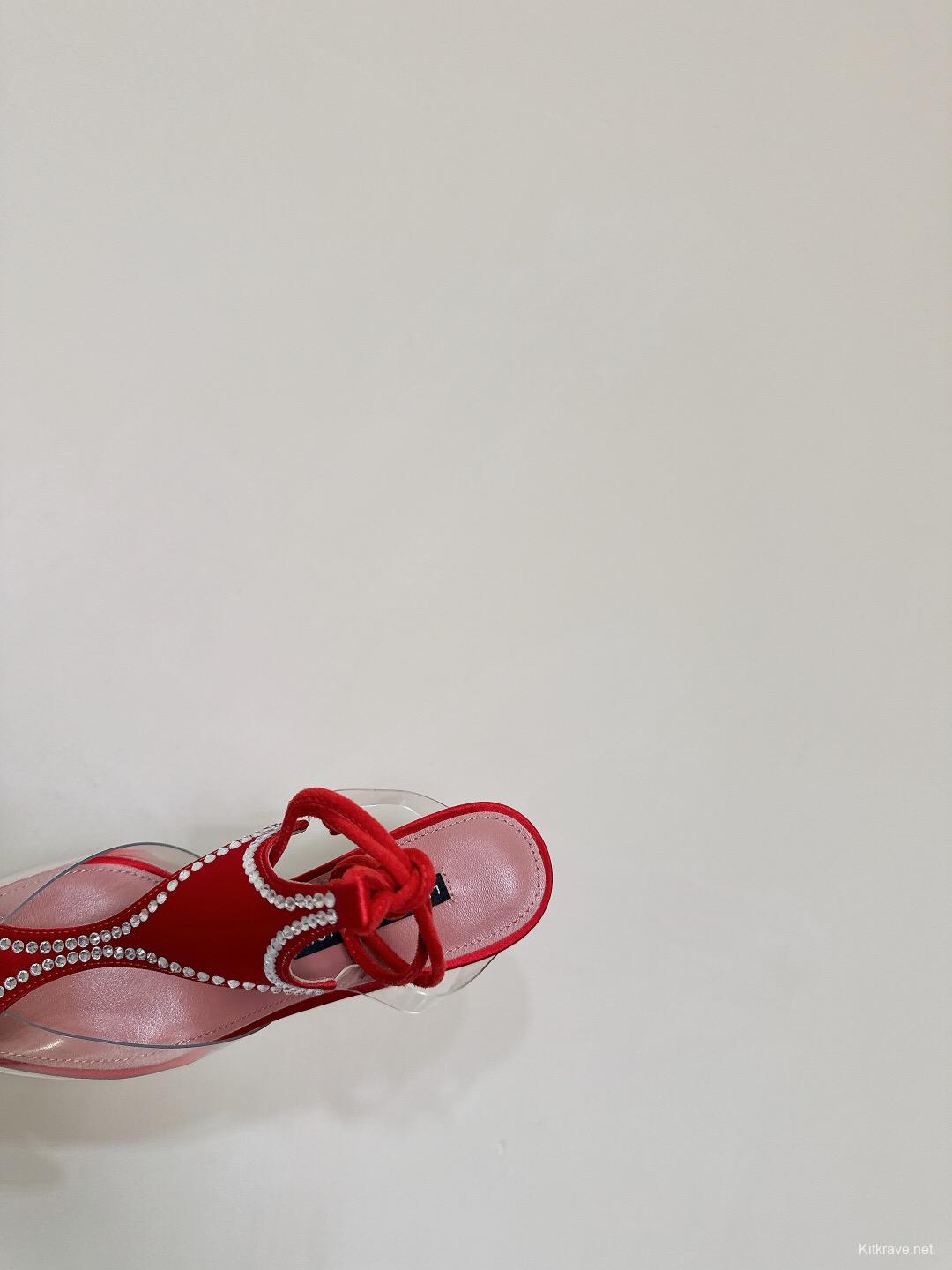 2025 Women Les Petits Joueurs Red Satin Leather High Heels KFY00290