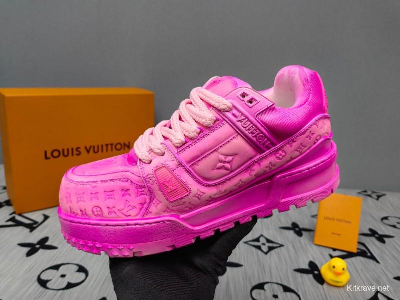 2025 Women Louis Vuitton Pink Leather Sneakers