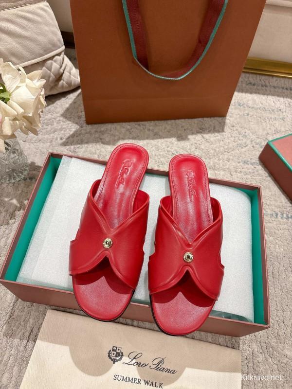 2025 Slippers LP Red Leather Slippers LY00270