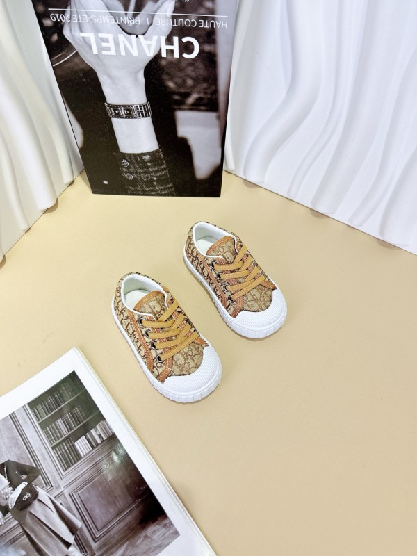 2024 Kids CHANEL Gray Beige Black Canvas Sneakers