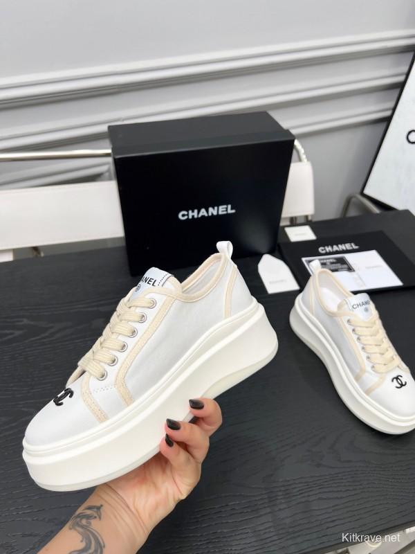 2025 Women Chanel White Canvas Sneakers LY00250