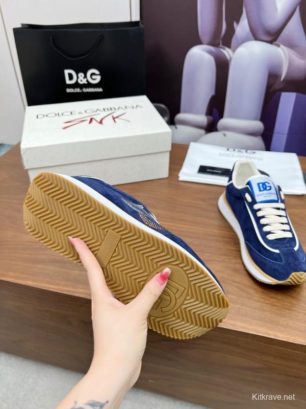 2025 Men Dolce & Gabbana Blue Suede Leather Sneakers LY00300
