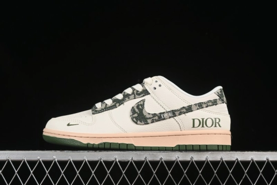 Nike SB Dunk Low Dior Collaboration Camouflage Green Swoosh Anniversary High-End Custom Low-Top Casual Skate Shoes - FC1688-226