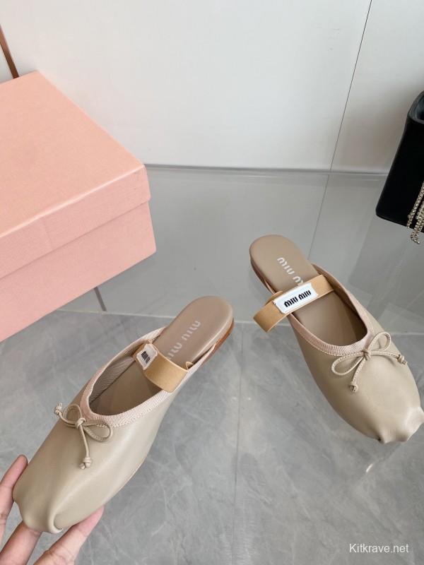 2025 Women Miu Miu Beige Suede Ballet Flats KFY00280