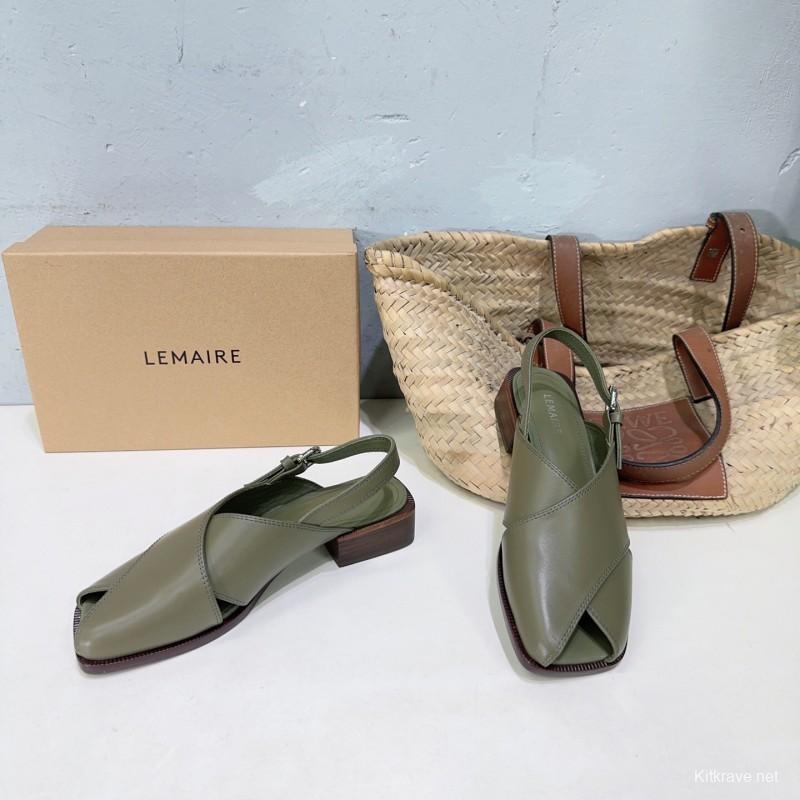 2025 Women Lemaire Green Leather Slingback Sandals KFY00310
