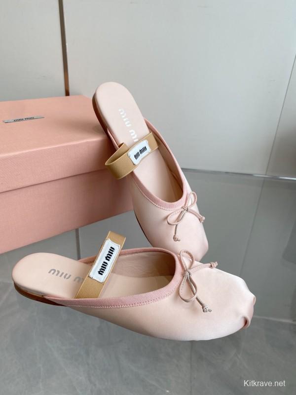 2025 Women Miu Miu Pink Satin Ballet Flats KFY00280