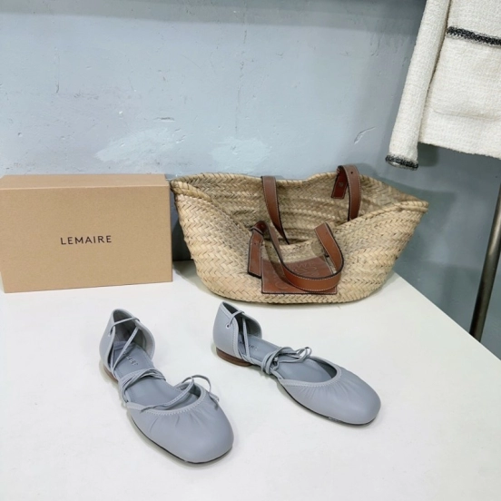 2025 Women LEMAIRE Light Grey Leather Ballet Flats