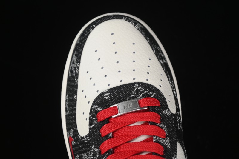 Nike Air Force 1 '07 Low LV Collaboration Black Denim Red Swoosh Casual Sneakers - LW9279-001
