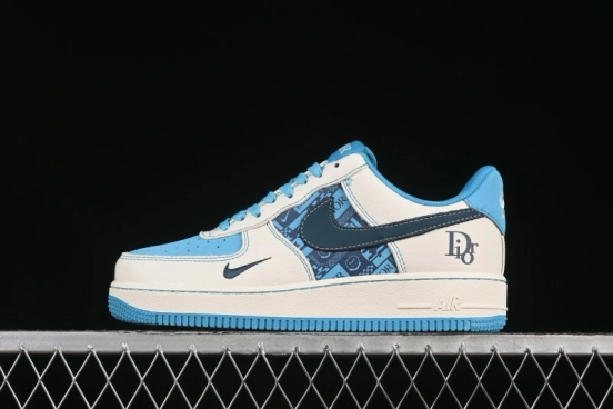 Nike Air Force 1 '07 Low Dior Collaboration Stone Blue Low-Top Casual Sneakers - KK1988-088