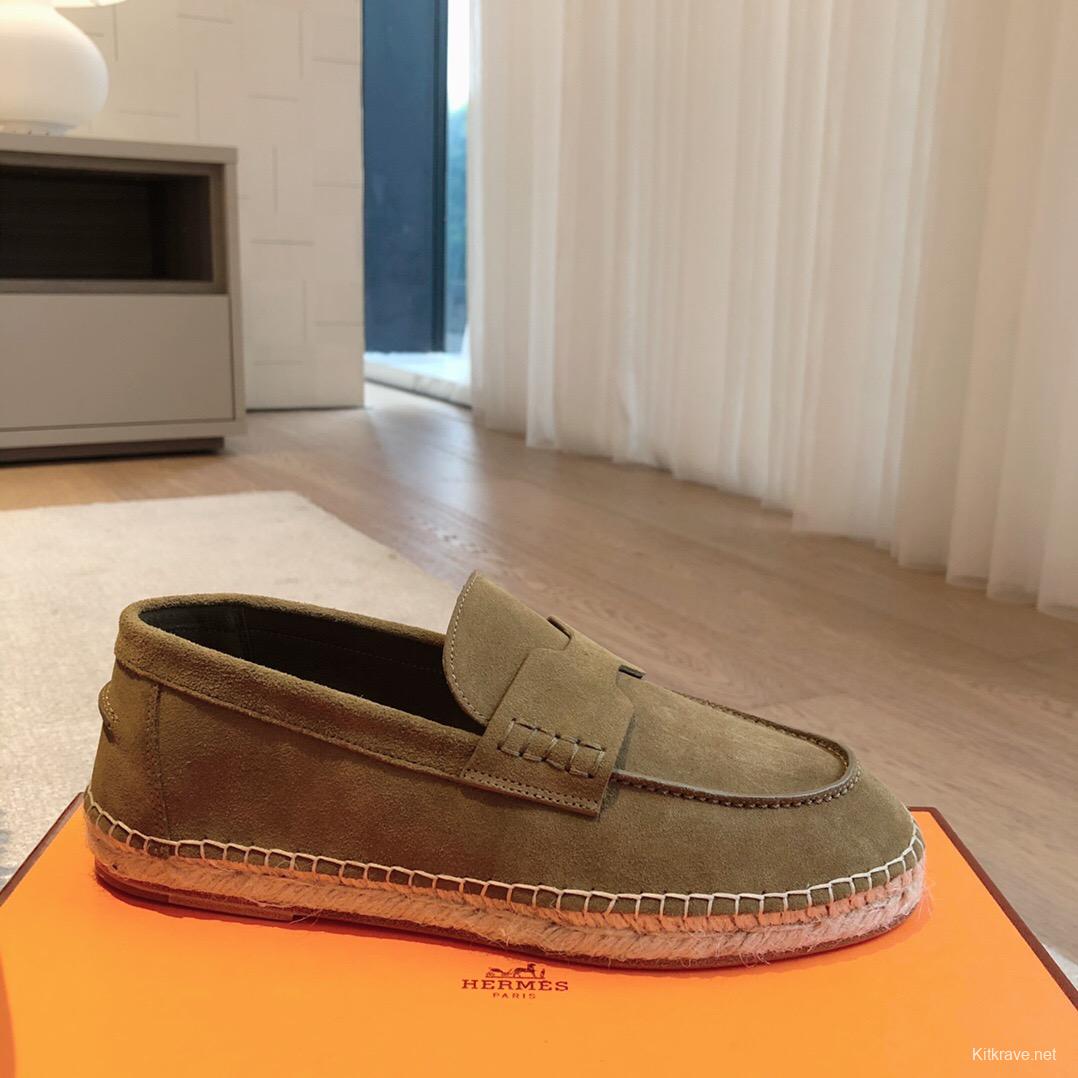 2025 Unisex Hermès Eclair Brown Suede Calfskin Loafers AS00380