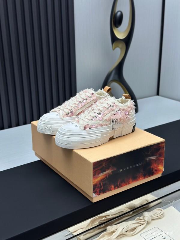 2025 Women XVESSEL Pink White Canvas Plimsolls Distressed AS00260
