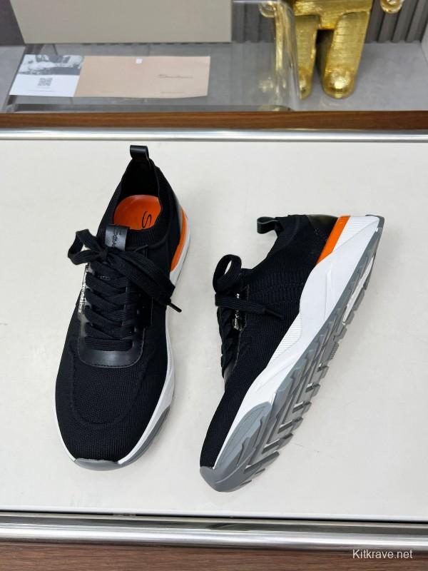2025 Unisex Santoni Black Wool Blend Knit Mesh Sneakers AS00320