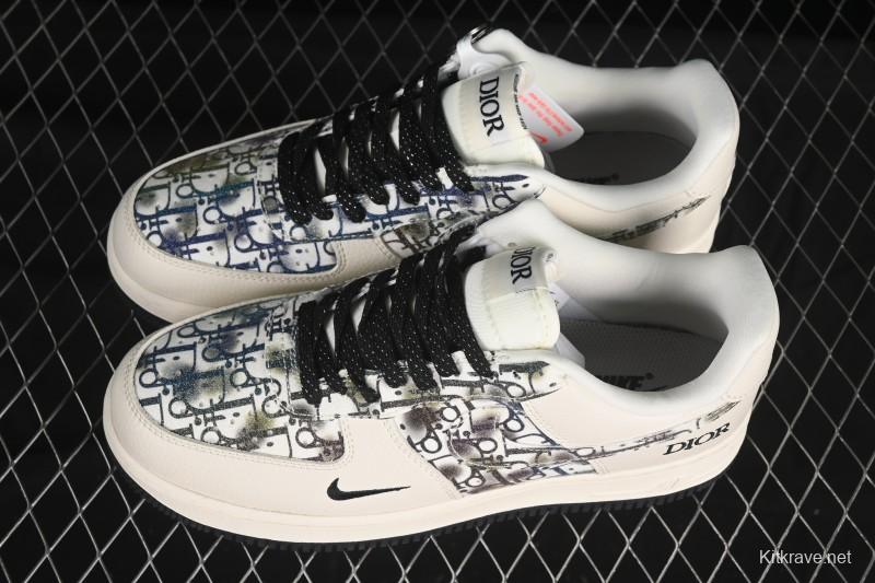 Nike Air Force 1 '07 Low Dior Collaboration Gray Floral Low-Top Casual Sneakers - DF0188-064