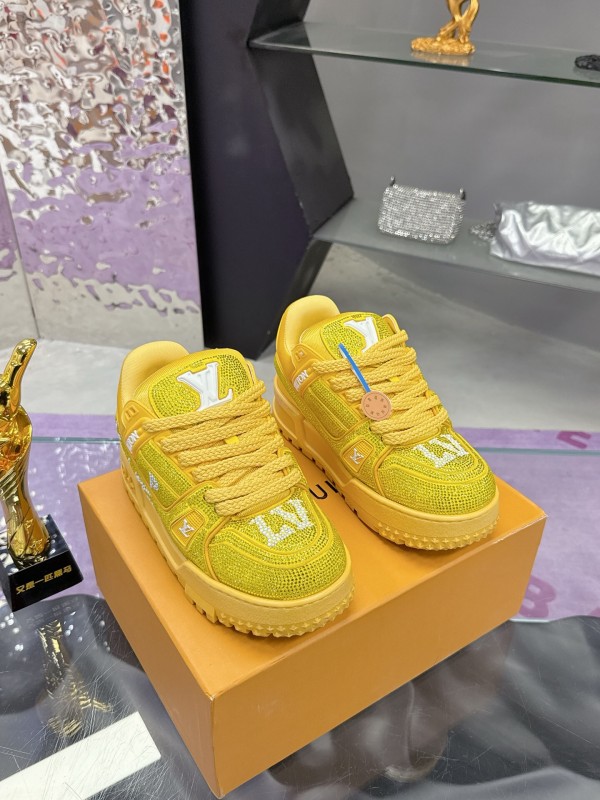 2025 Unisex Louis Vuitton Yellow Crystal Mesh Plimsolls Bing Bing AS00420