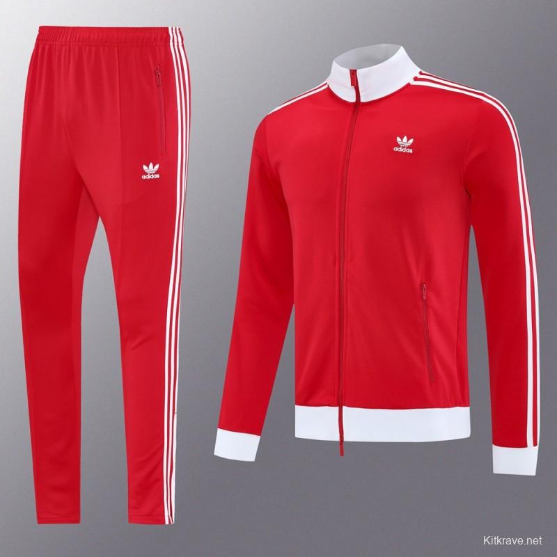 2025 Adidas Original Red Full Hoodie Zipper Jacket +Long Pants