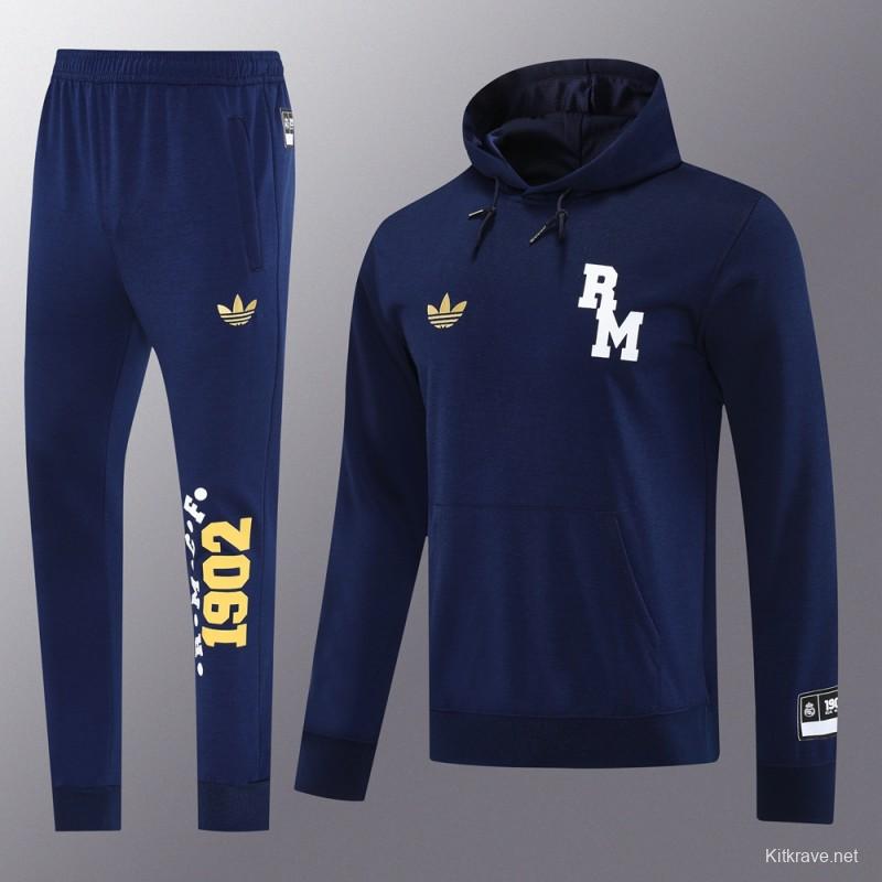 25/26 Real Madrid Navy Hoodie Full Zipper Jacket + Long Pants