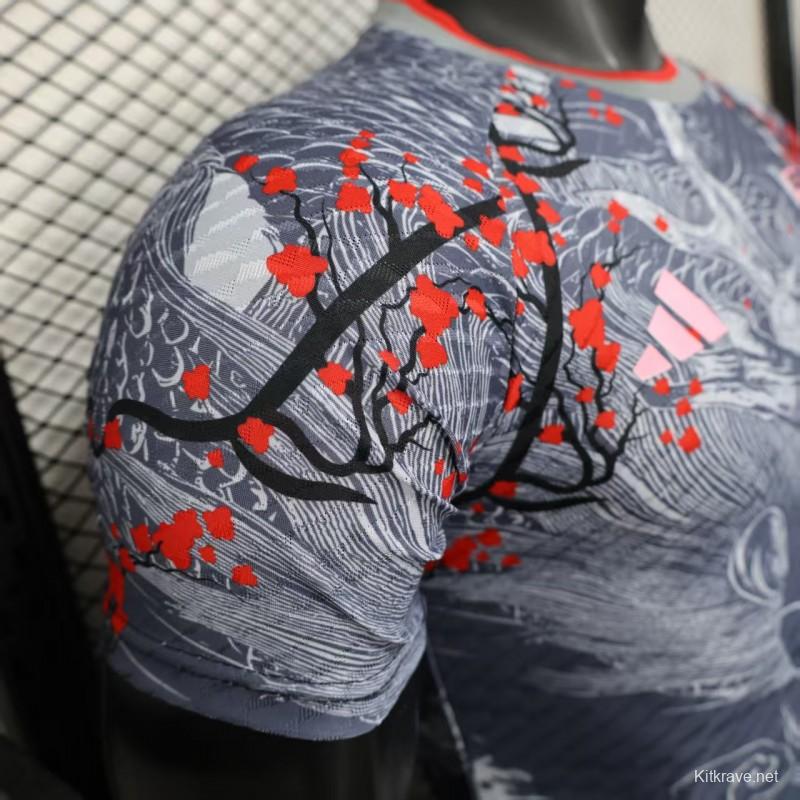 Player Version 2025 Japan Gray with Traditional Dragon and Cherry Blossom Pattern Jersey