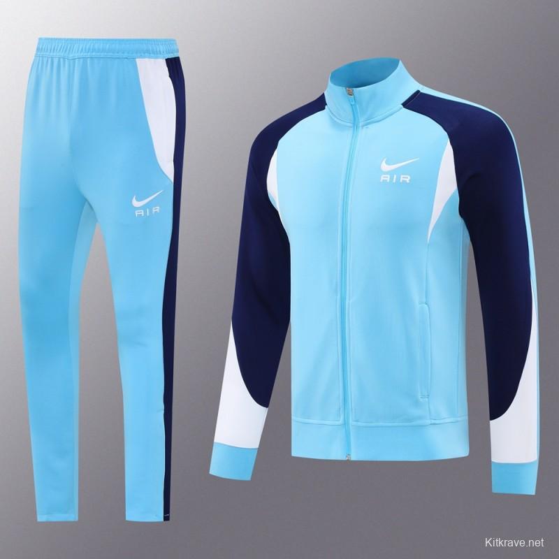 2025 Nike Air Tracksuit Set - Light Blue with Navy Accents Full Zipper Jacket + Long Pants