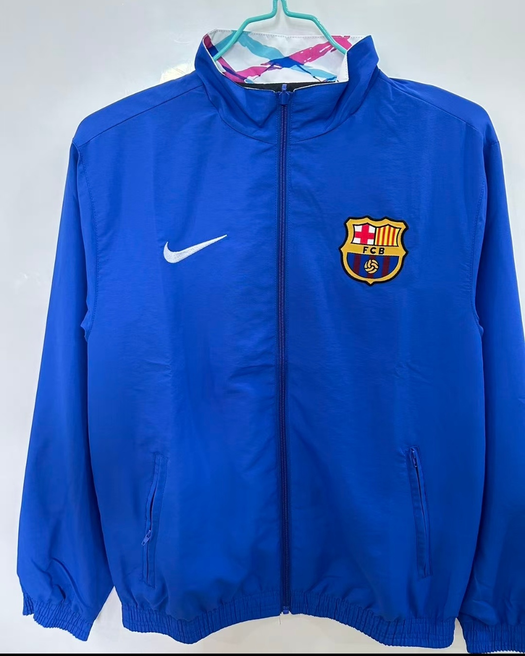 25/26 FC Barcelona White with Pink & Teal Splash Pattern Windbreaker