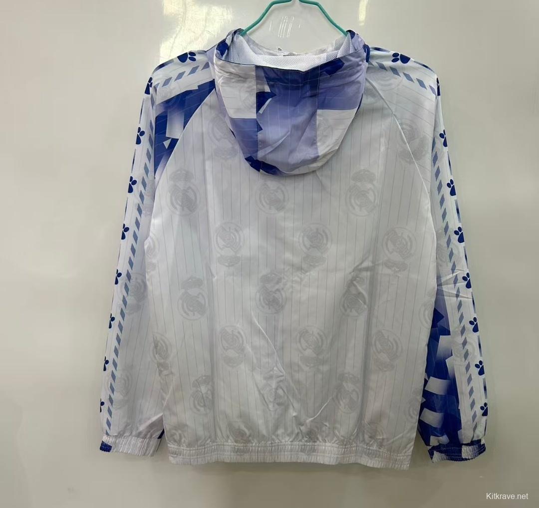 25/26 Real Madrid White with Blue Geometric Pattern Windbreaker