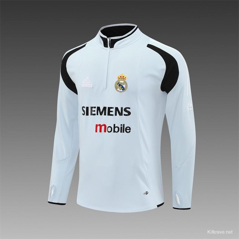 Retro 04/05 Real Madrid Light Grey Half Zipper Jacket