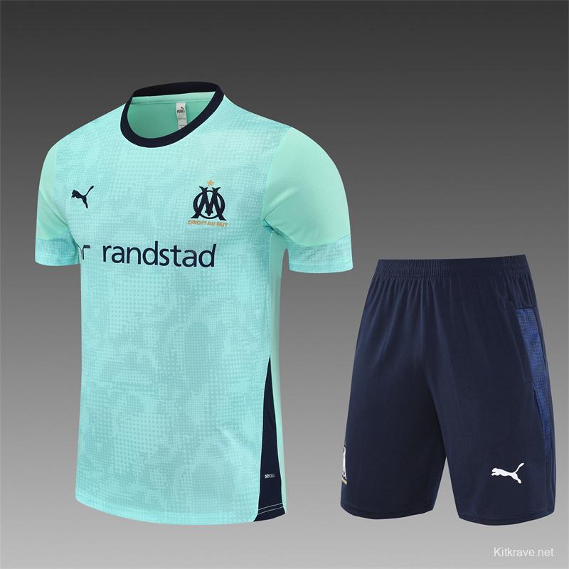 25/26 Olympique de Marseille Lake Blue Camouflage with XS Short Sleeve+Soccer Shorts