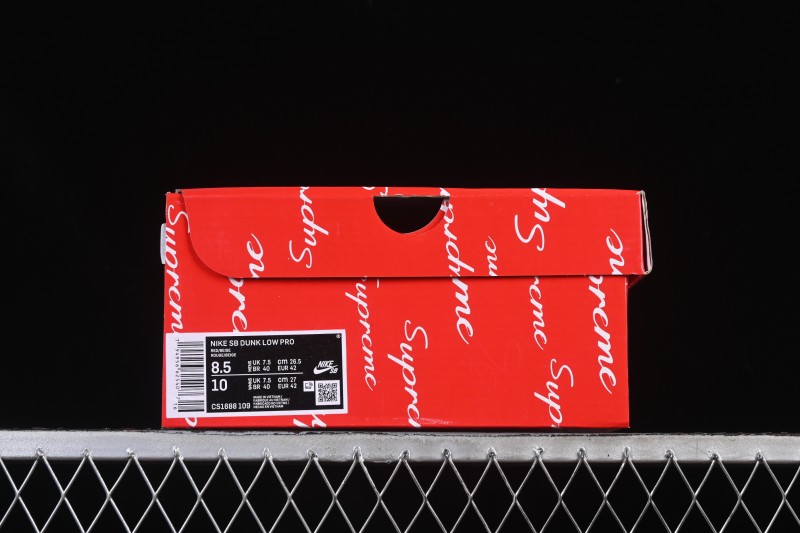 Nike SB Dunk Low Supreme Collaboration Off-White Red Swoosh Low-Top Casual Skate Shoes - CS1688-109