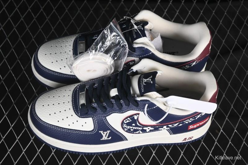 Nike Air Force 1 '07 Low Supreme Collaboration White Blue Wine Red Casual Sneakers - YF9511-801