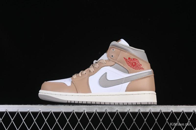 Nike Air Jordan 1 Mid AJ1 White Wheat Mid-Top Casual Sneakers - DQ8426-200