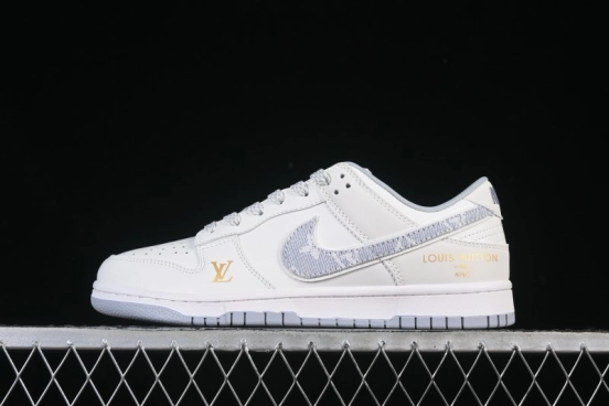 Nike SB Dunk Low LV Collaboration Grey Denim Hook Anniversary High-End Custom Low-Top Casual Skate Shoes CS1688-126