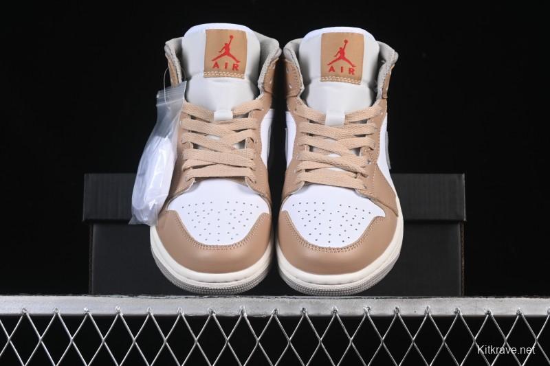 Nike Air Jordan 1 Mid AJ1 White Wheat Mid-Top Casual Sneakers - DQ8426-200