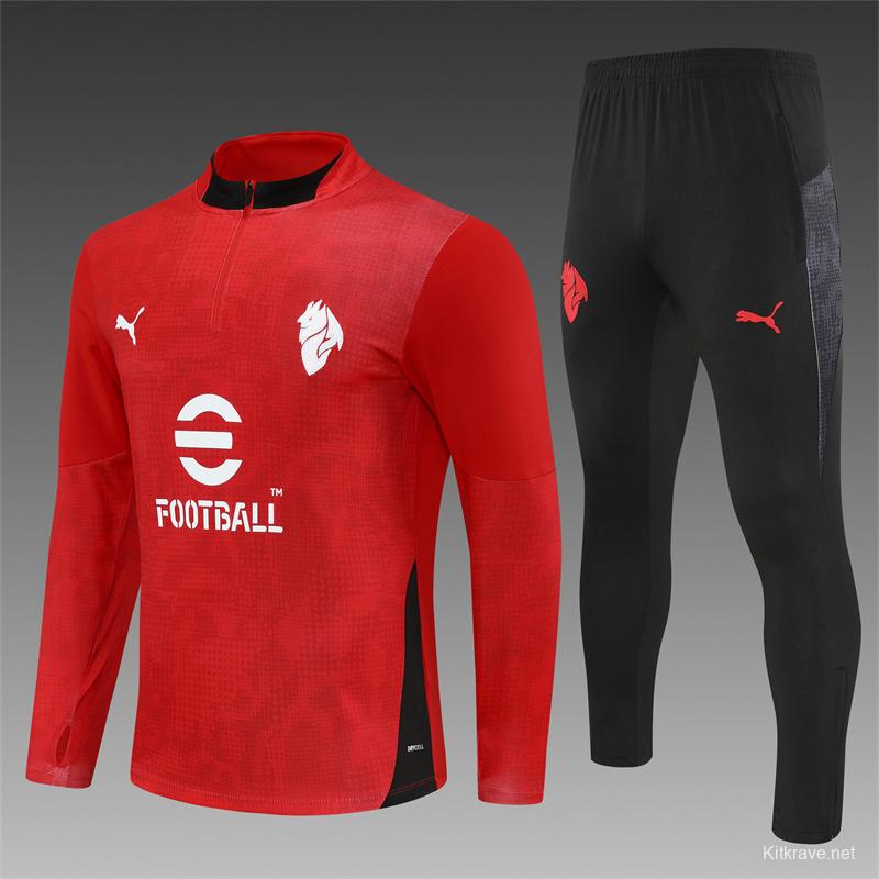 25/26 AC Milan Red Camouflage Half Zipper Jacket+Long Pants