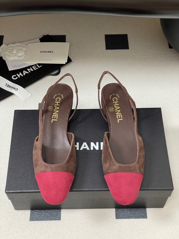 Chanel Sling-back Two-tone Suede Slingback Sandals Flat/Block Heel - KFY00280
