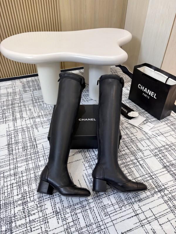 Chanel Classic Chunky Heel Back Zipper Long Boots - LY00360