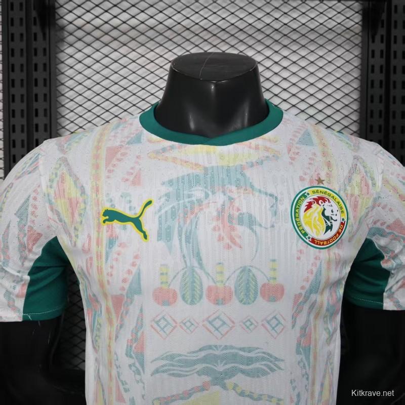 25/26 Player Version  Senegal Away White with African Traditional Pattern Jersey