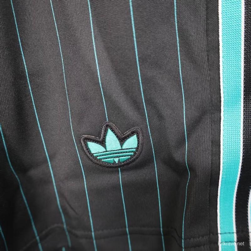 25/26 Liverpool Adidas Original Black with Teal Pinstripes Shorts