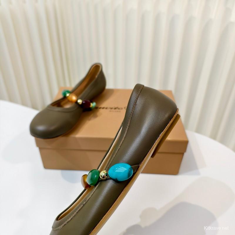 Gianvito Rossi Bohemian Style Turquoise Flat Ballet Shoes - LY00320