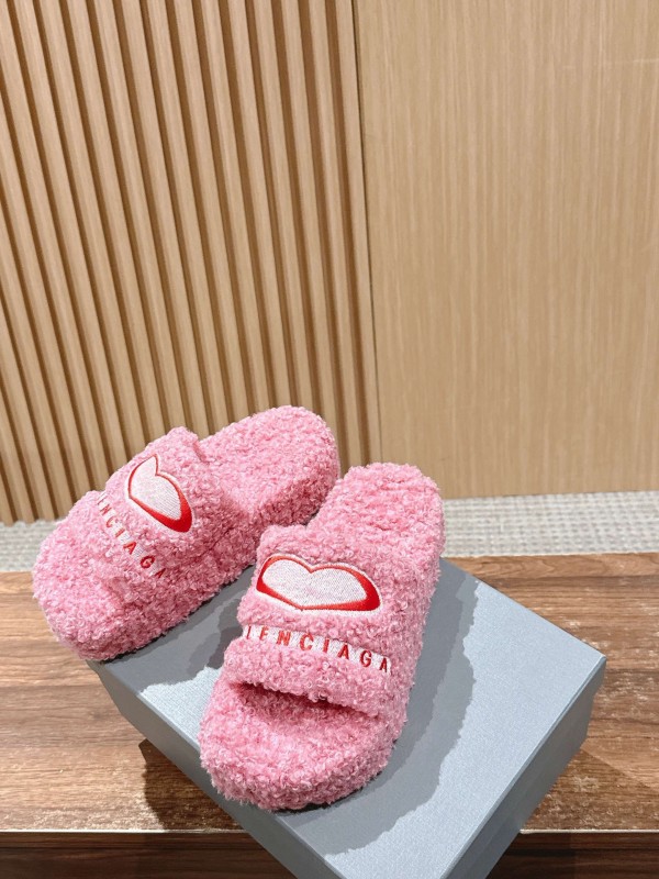 Balenciaga 2025 SS Qixi Limited Series Letter Embroidery Platform Shearling Slippers - AS00200