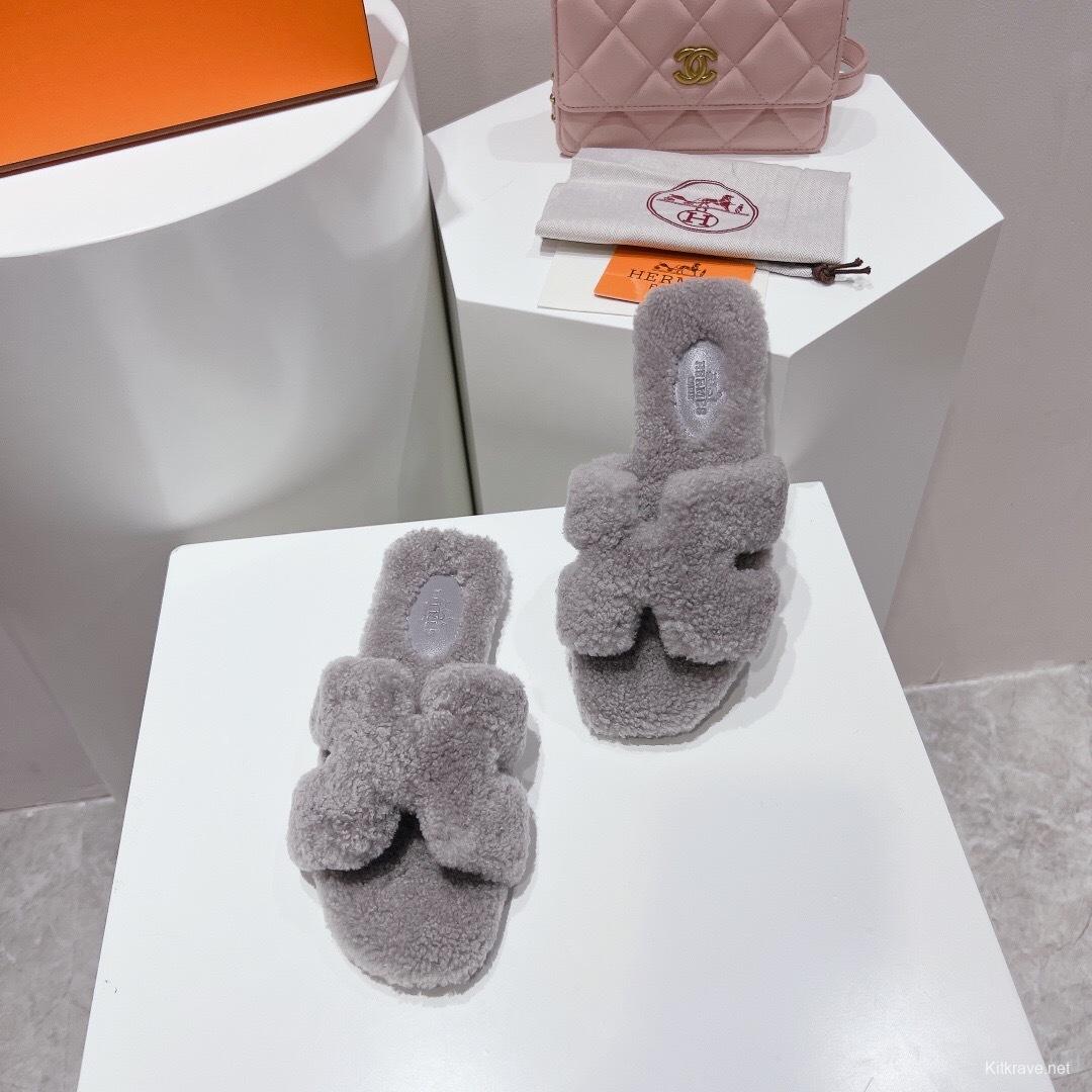 H Teddy Wool H Slippers Flat Sole Winter Edition - LY00240