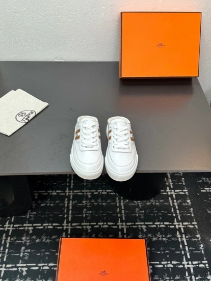 Hermes Deep Series Couple White Sneakers Casual Skate Shoes - AS00320